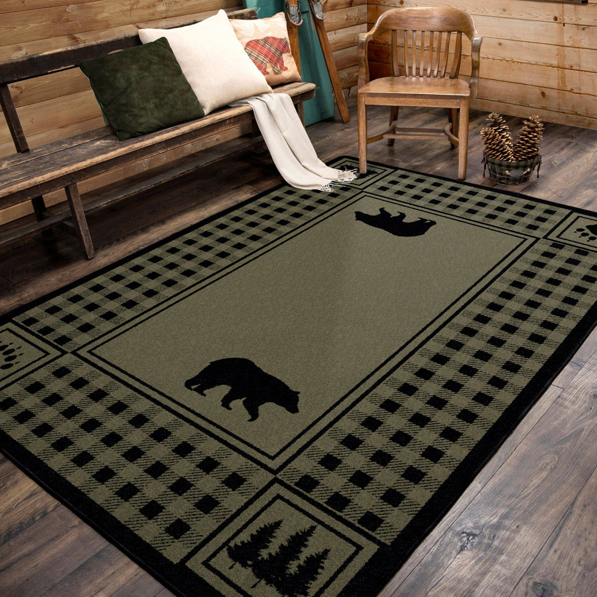 American Dakota Bear Refuge Green Rug - 0088GRN234