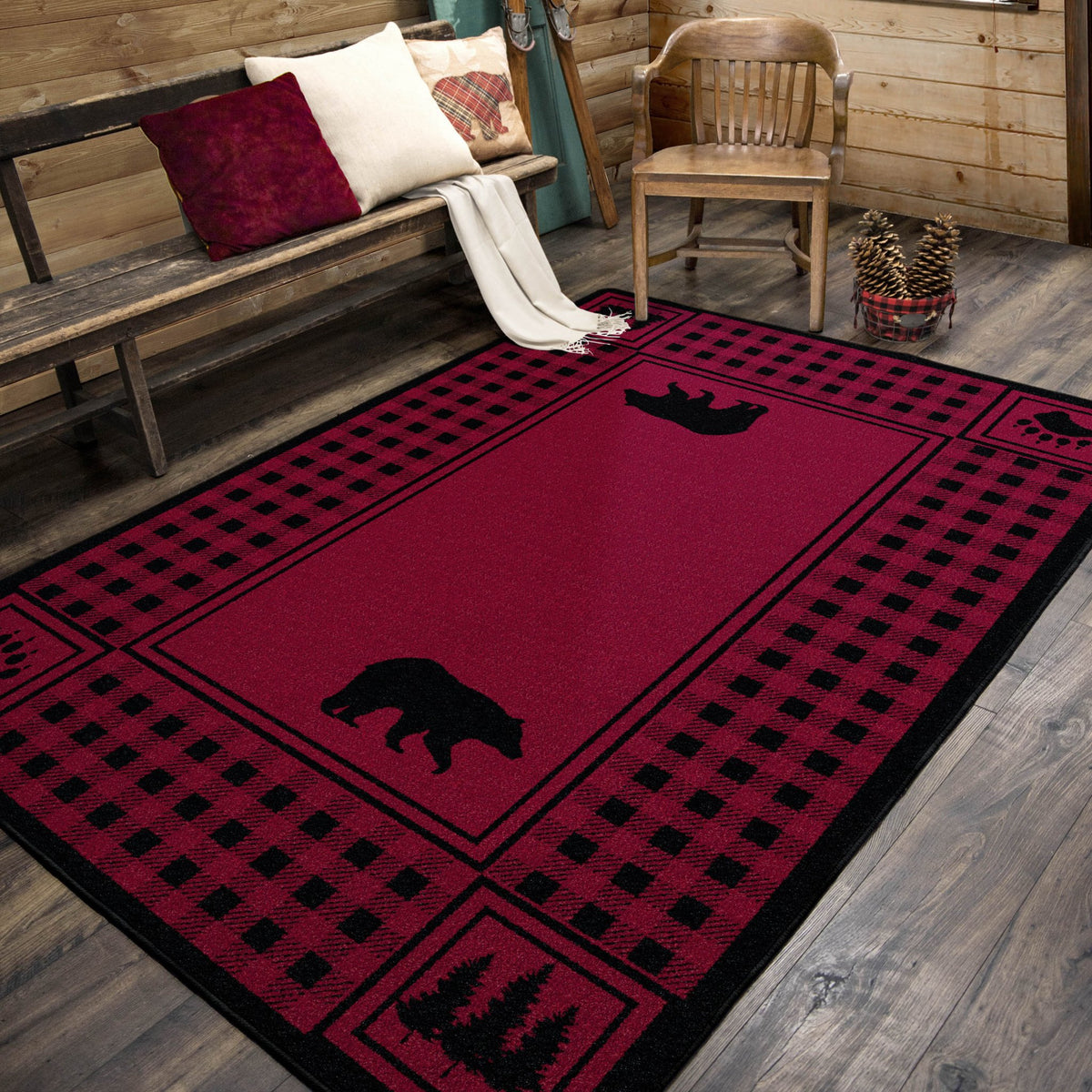American Dakota Bear Refuge Red Rug - 0088RED234
