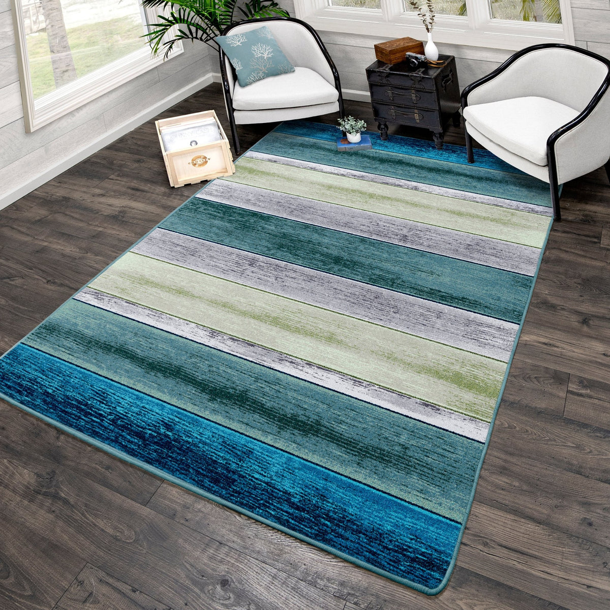 American Dakota Bungalow Stripe Aqua Rug - 0146AQU234
