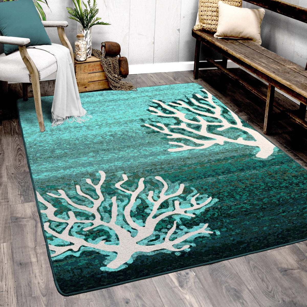 American Dakota Coral Pattern Aqua Rug - 0199AQU234
