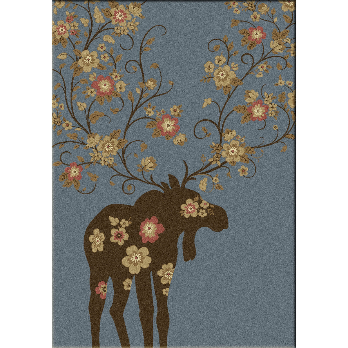 American Dakota Moose Blossom Blue Rug - 0021BLU234