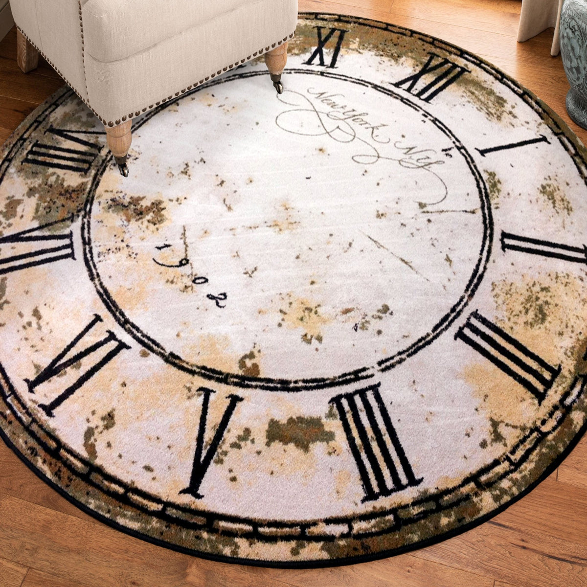 American Dakota New York Clock Distressed Rug - 0124DST296