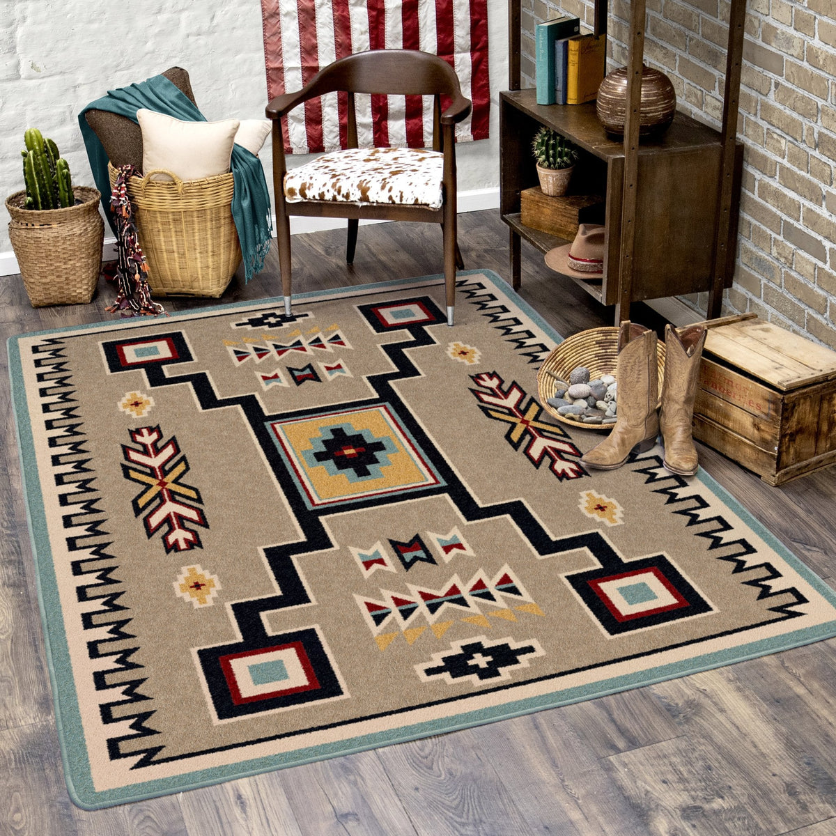 American Dakota Old Crow Suede Turquoise Rug
