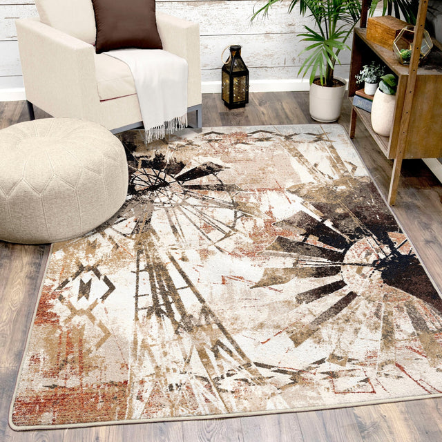 American Dakota Painted Windmill Gouache Rug - 0574GOU234