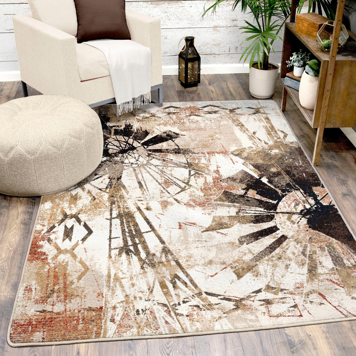 American Dakota Painted Windmill Gouache Rug - 0574GOU234