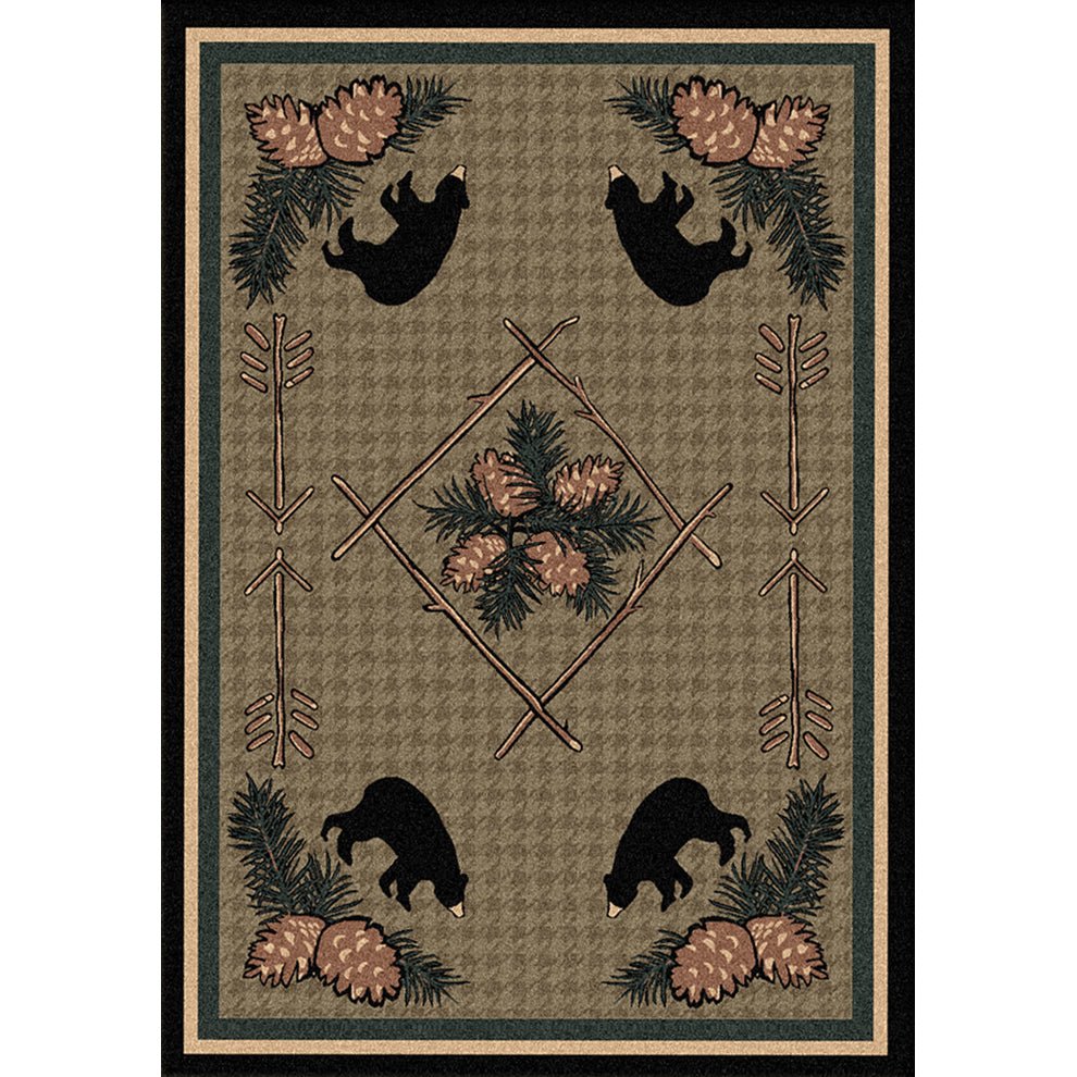 American Dakota Pine Cone Bears Green Rug - 0090GRN234