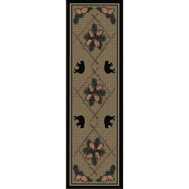 American Dakota Pine Cone Bears Green Rug - 0090GRN234