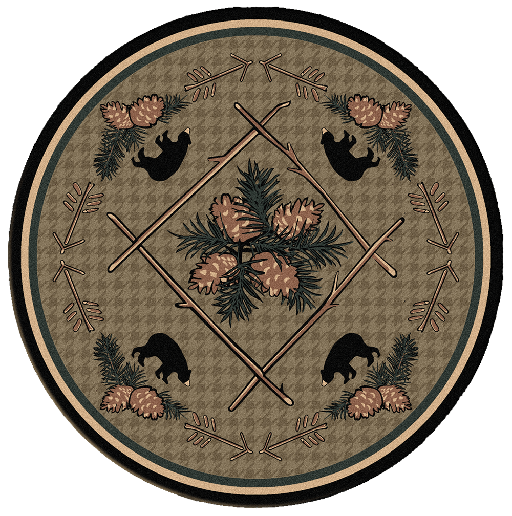 American Dakota Pine Cone Bears Green Rug - 0090GRN234