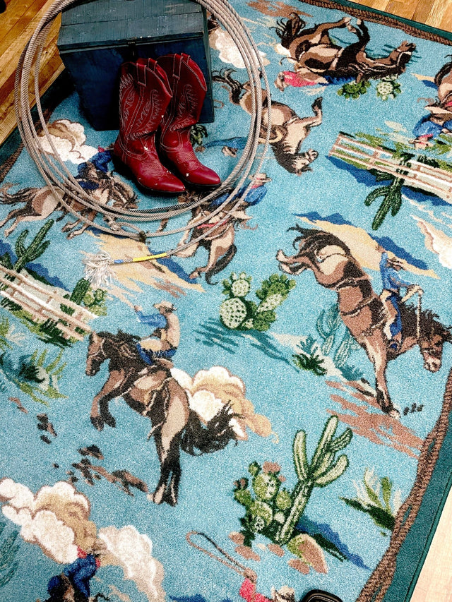 American Dakota Retro Cowboy Blue Rug - 0683BLU234