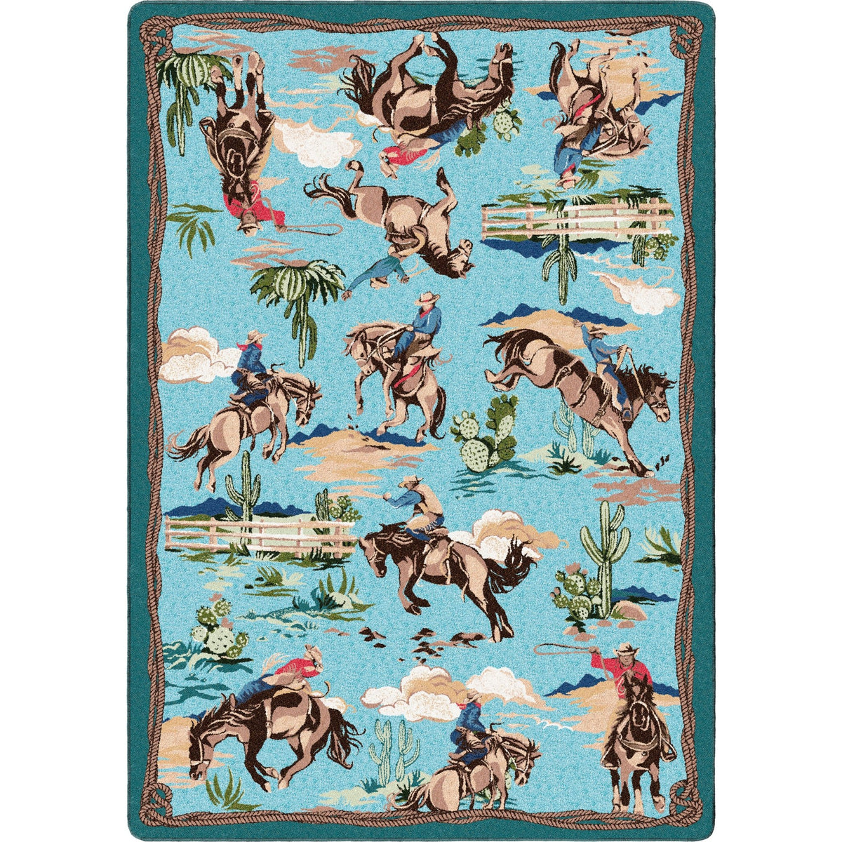 American Dakota Retro Cowboy Blue Rug - 0683BLU234