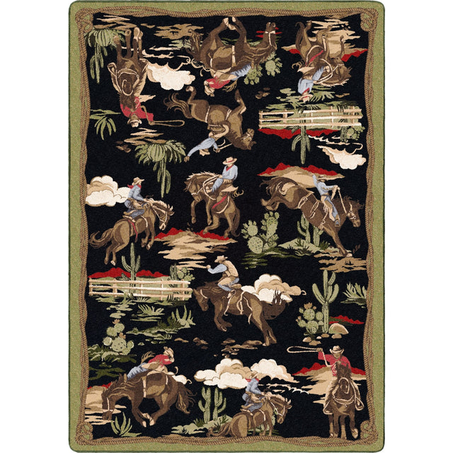 American Dakota Retro Cowboy Green and Black Rug - 0683GBK217