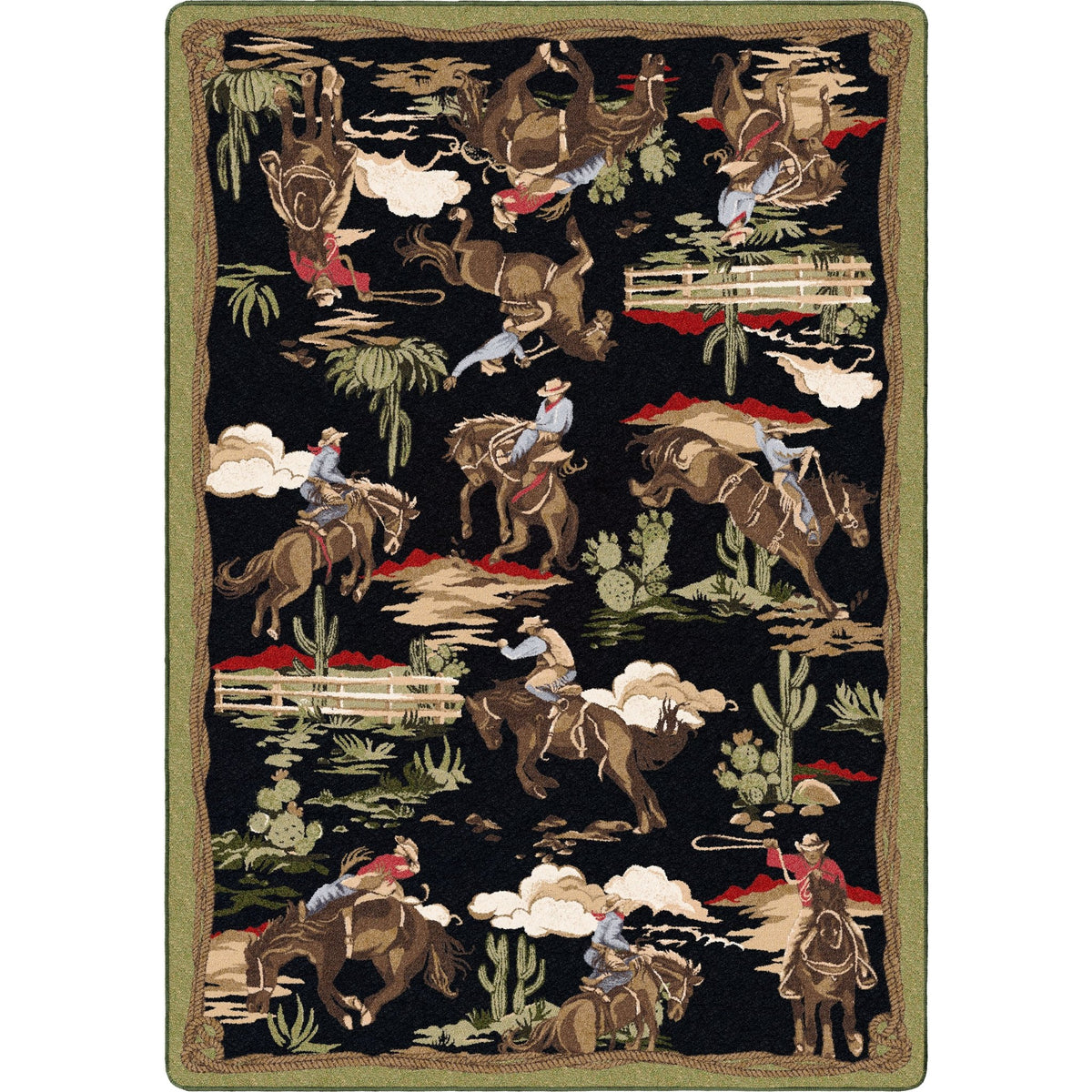 American Dakota Retro Cowboy Green and Black Rug - 0683GBK217