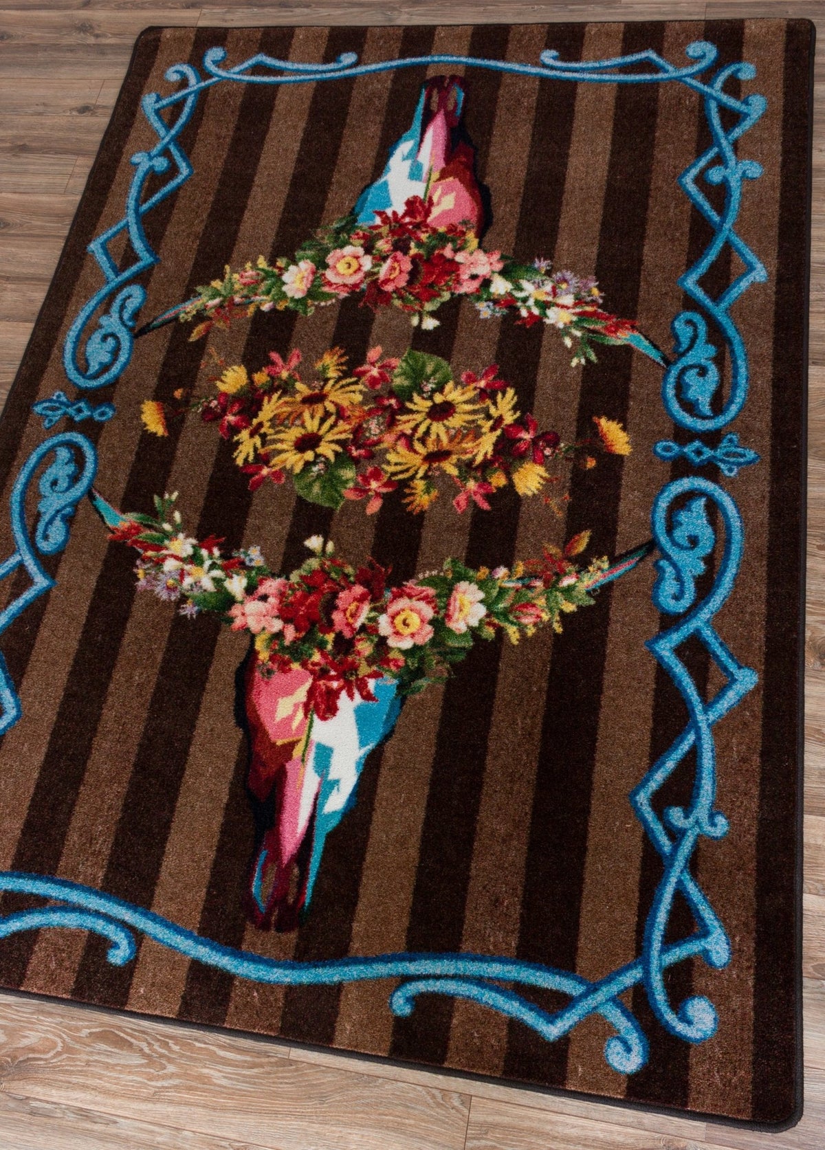 American Dakota Ruiz Floral Longhorn Chocolate Rug - R0311CHC234