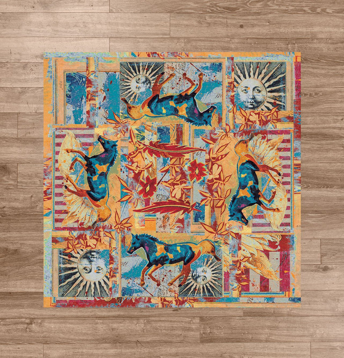 American Dakota Ruiz Galloping Horses Teal Rug - R0223TEL234