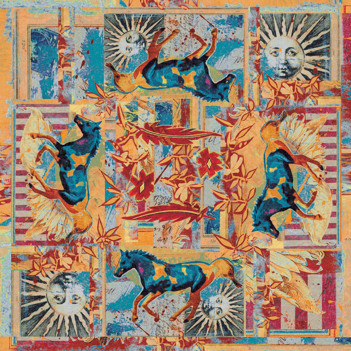American Dakota Ruiz Galloping Horses Teal Rug - R0223TEL234