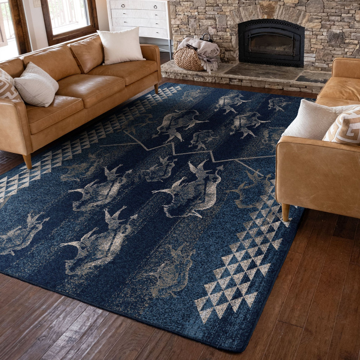 American Dakota Will K Buffalo Rising Midnight Rug - 0786MNT234