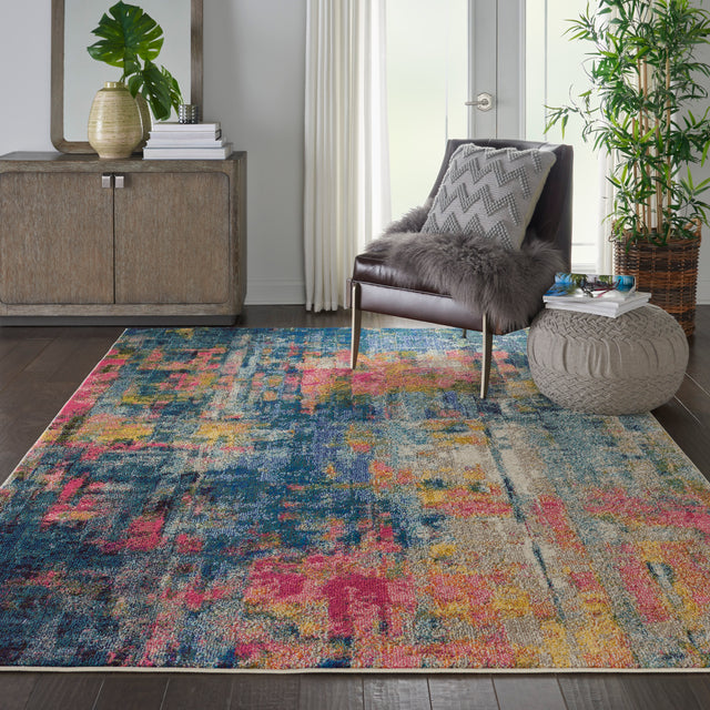 Nourison Celestial CES09 Machine Made Blue, Yellow Rug