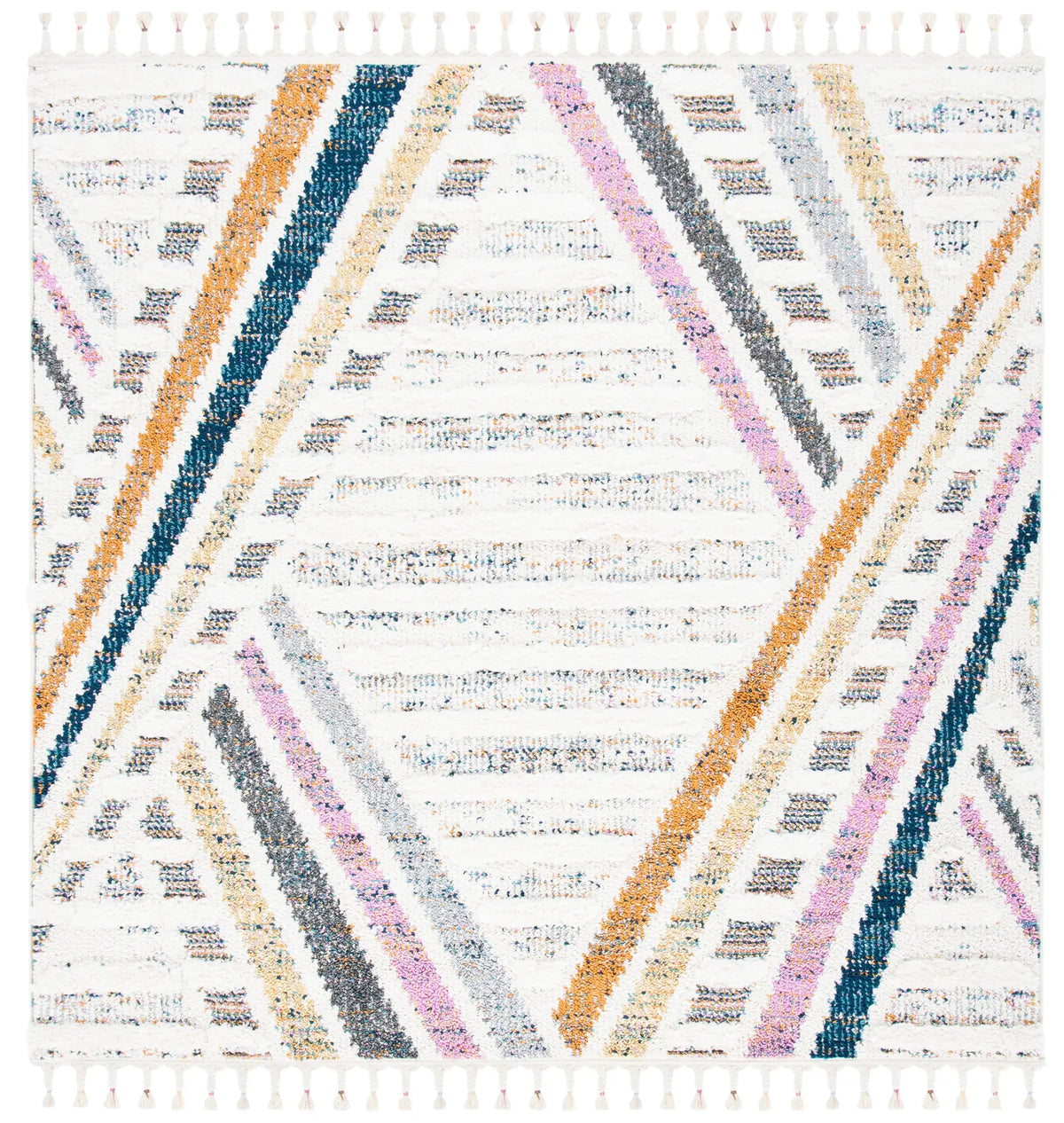 Safavieh Moroccan Fringe Shag 6'-7" x 6'-7" Rug in Ivory / Grey