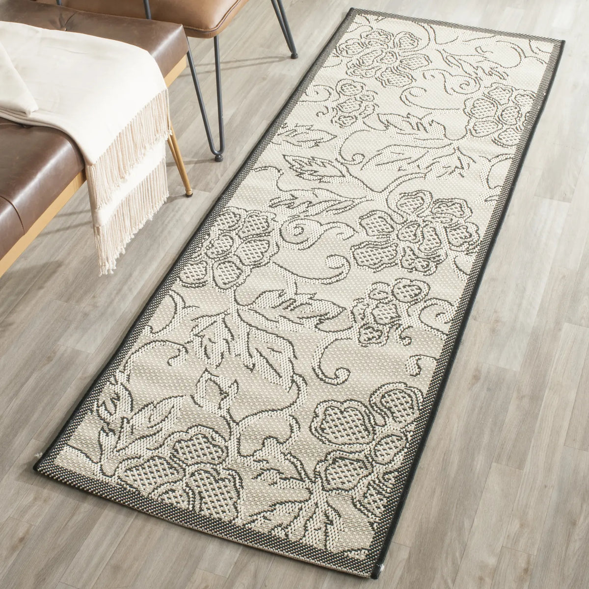 Safavieh Courtyard 2'-3" x 10'-0" Rug in Sand / Black