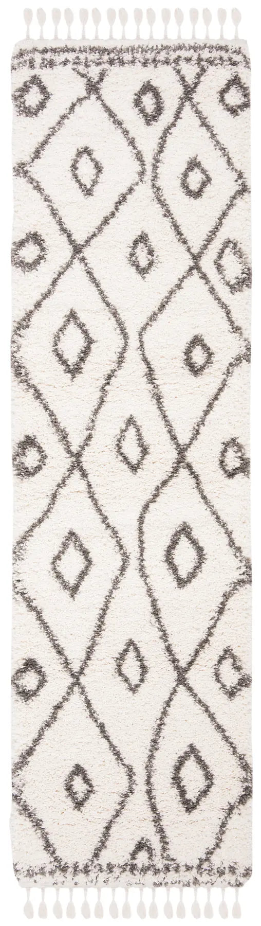 Safavieh Moroccan Fringe Shag 2'-2" x 8'-0" Rug in Ivory / Grey