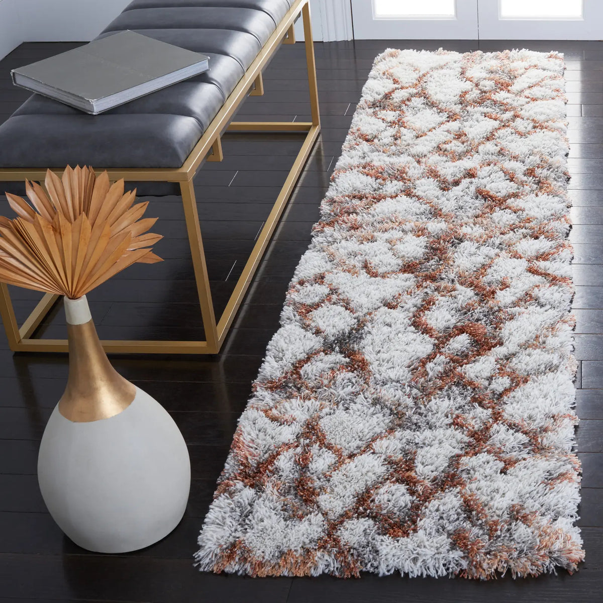 Safavieh Horizon Shag 800 2'-0" x 8'-0" Rug in Ivory / Rust