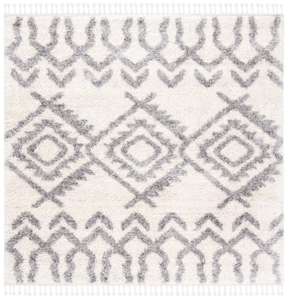 Safavieh Berber Fringe Shag 6'-7" x 6'-7" Rug in Cream / Grey