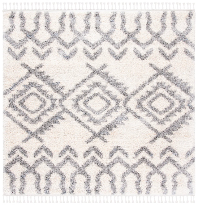 Safavieh Berber Fringe Shag 6'-7" x 6'-7" Rug in Cream / Grey
