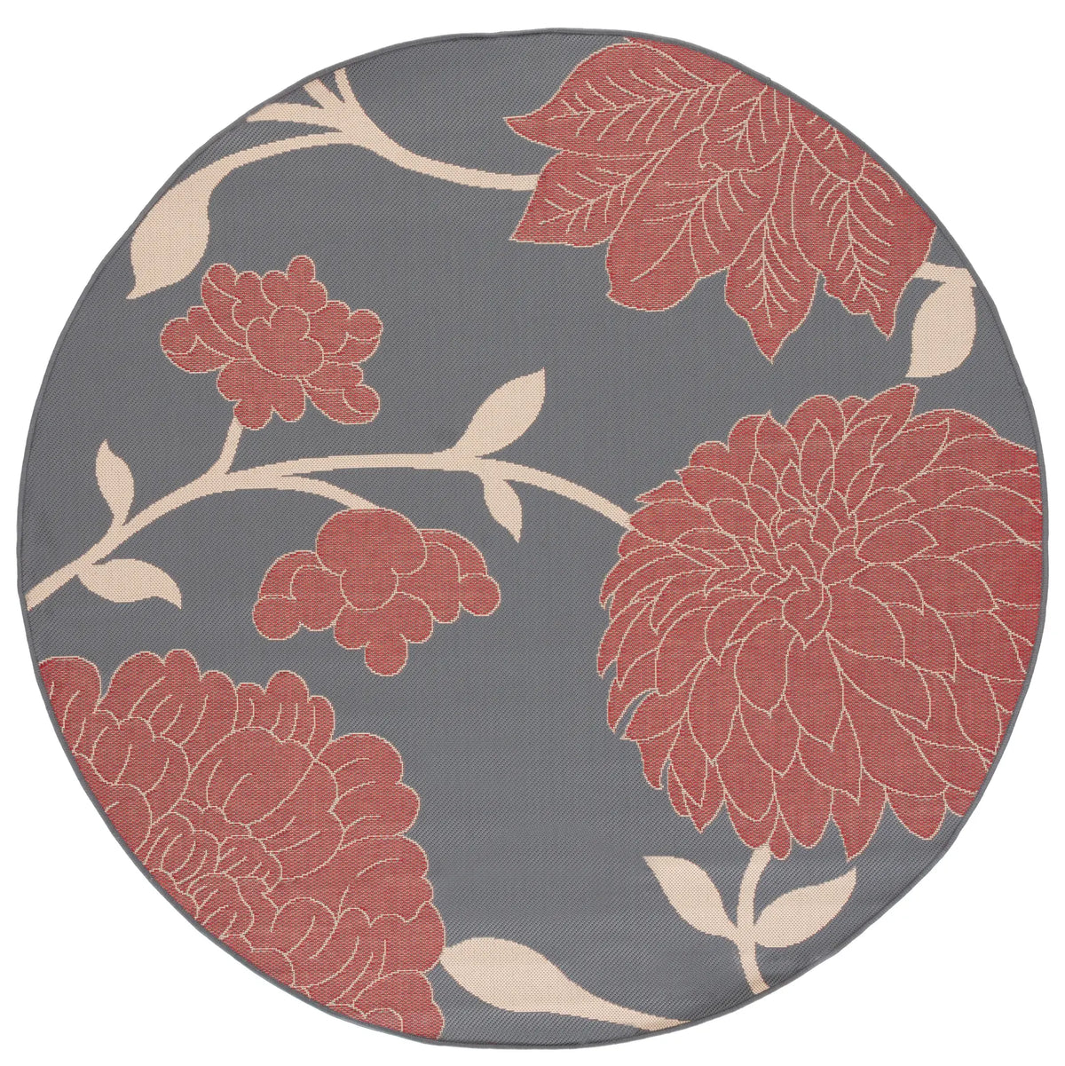Safavieh Courtyard 5'-3" x 5'-3" Rug in Anthracite / Red