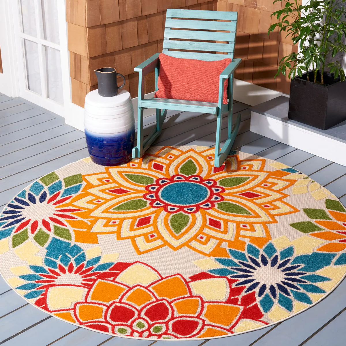 Safavieh Cabana 10'-0" x 10'-0" Rug in Ivory / Orange
