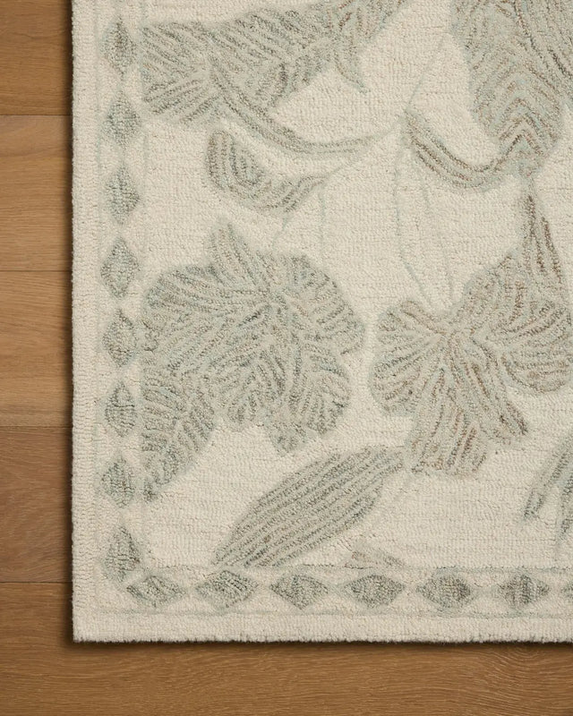 Loloi Lenore LNO-01 Ivory / Sky Rug - corner on wood