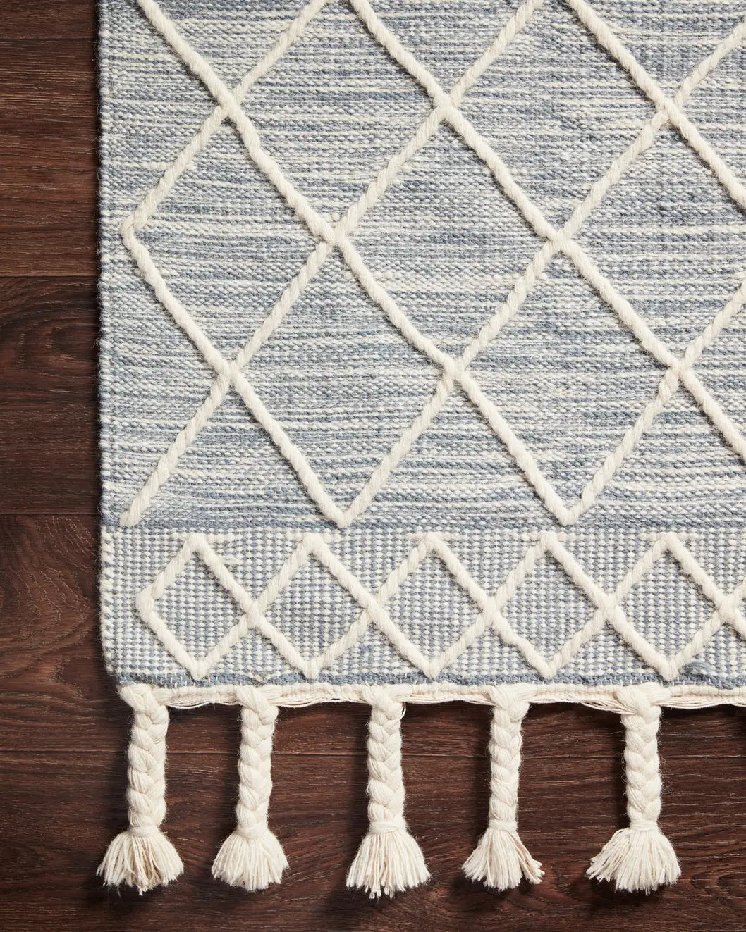 Loloi Sawyer Saw-04 Teal Rugs - corner on wood