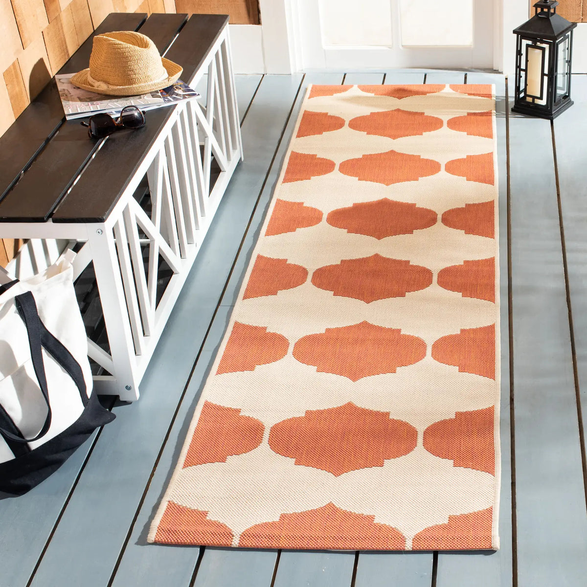 Safavieh Courtyard 2'-3" x 12'-0" Rug in Beige / Terracotta