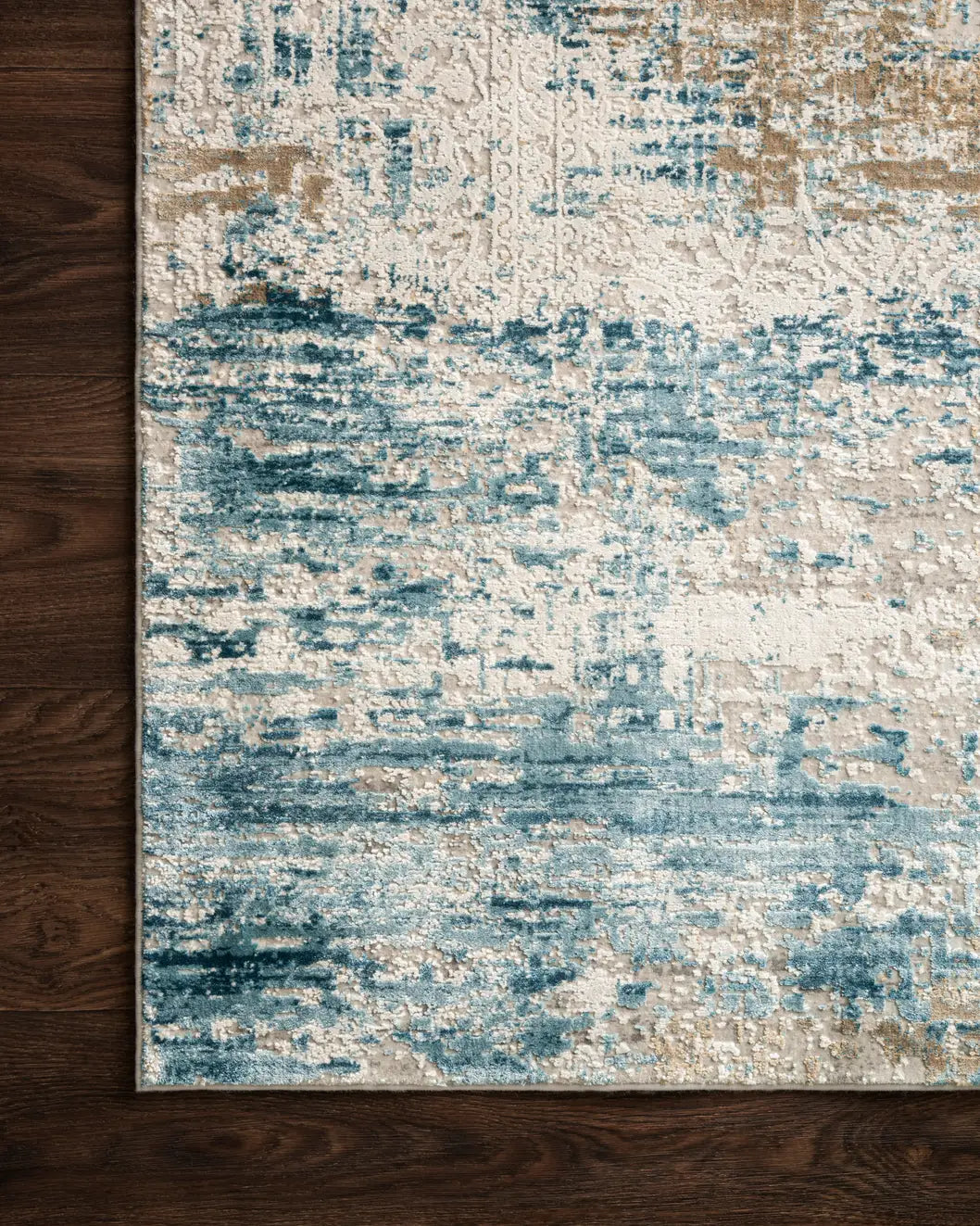 Loloi Sienne Sie-05 Ivory / Azure Rugs - corner on wood