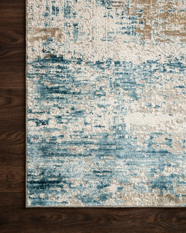 Loloi Sienne Sie-05 Ivory / Azure Rugs - corner on wood