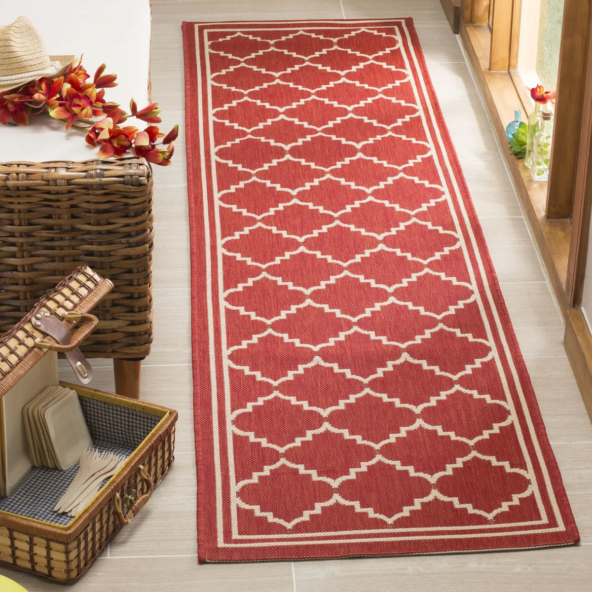 Safavieh Courtyard 2'-3" x 8'-0" Rug in Red / Beige
