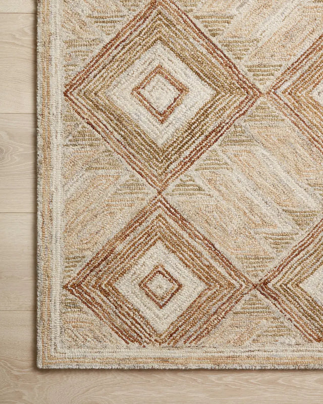 Loloi Varena Var-01 Sand/Clay Rug - corner on wood