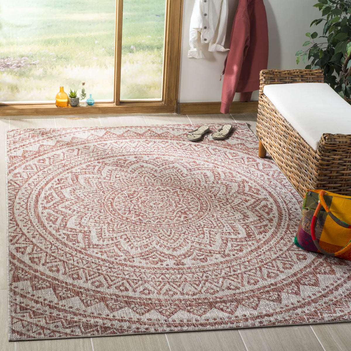 Safavieh Courtyard 4'-0" x 5'-7" Rug in Light Beige / Terracotta