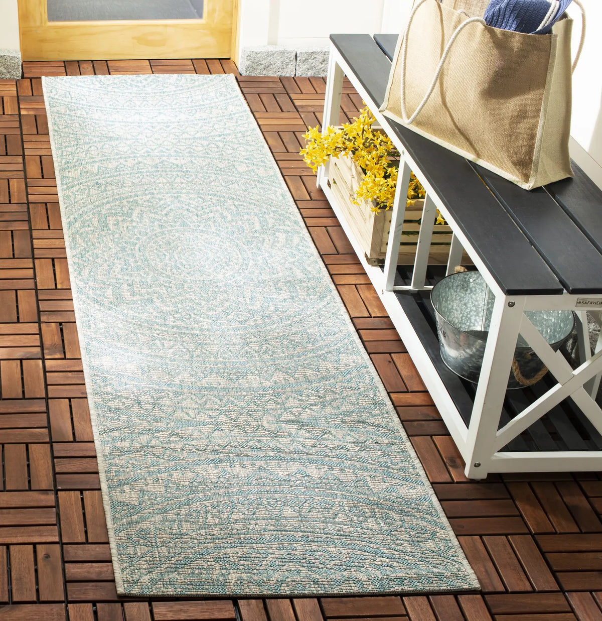 Safavieh Courtyard 2'-3" x 10'-0" Rug in Light Grey / Aqua
