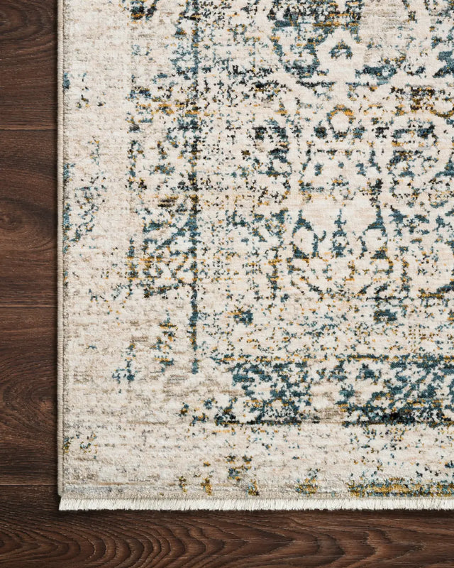 Loloi Theia The-01 Natural/Ocean Rug - corner on wood