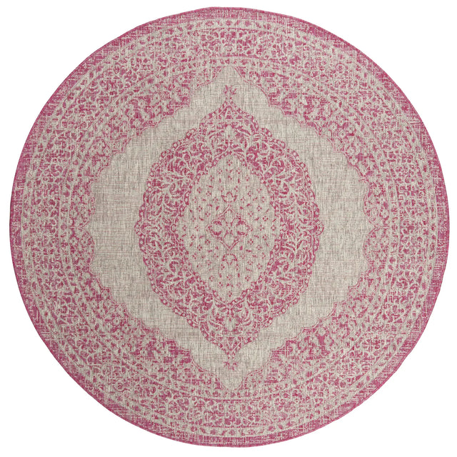 Safavieh Courtyard 5'-3" x 5'-3" Rug in Light Grey / Fuchsia