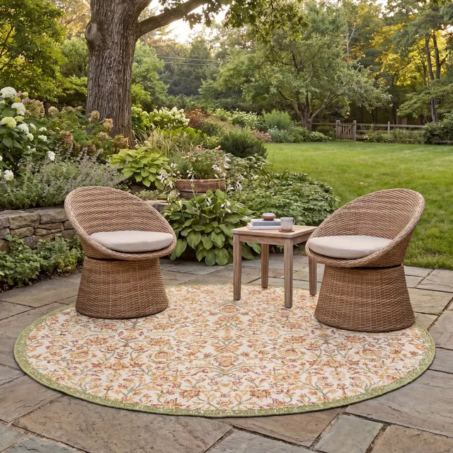 Safavieh Courtyard 6'-7" x 6'-7" Rug in Green Ivory / Red Yellow