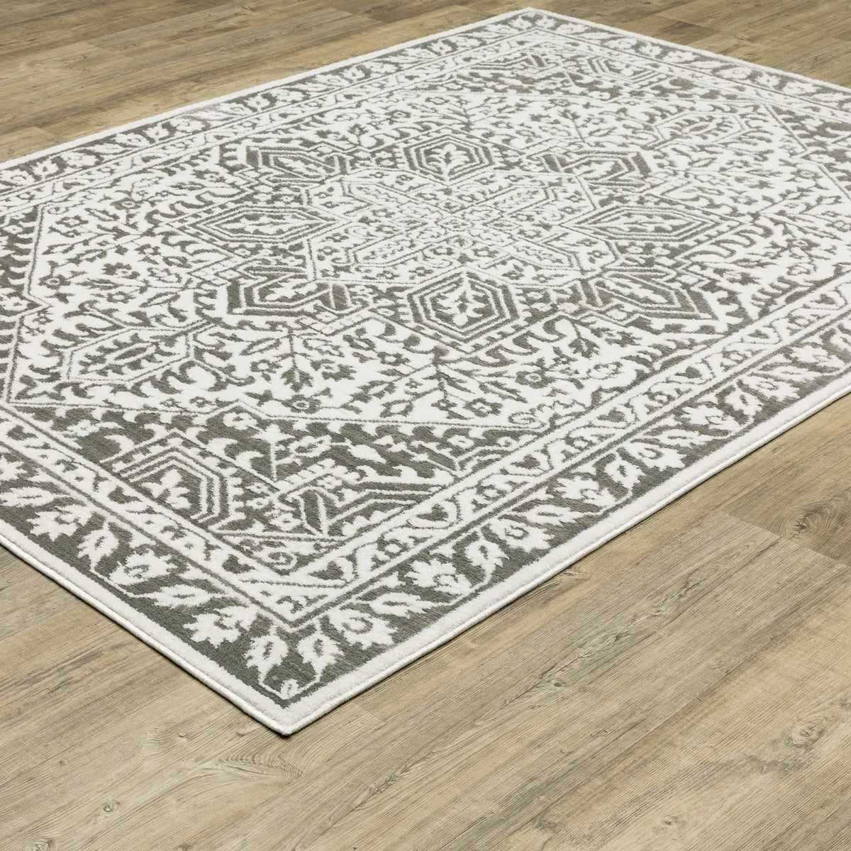 Oriental Weavers Montecito 1101W Grey/ White Rug - angle detail