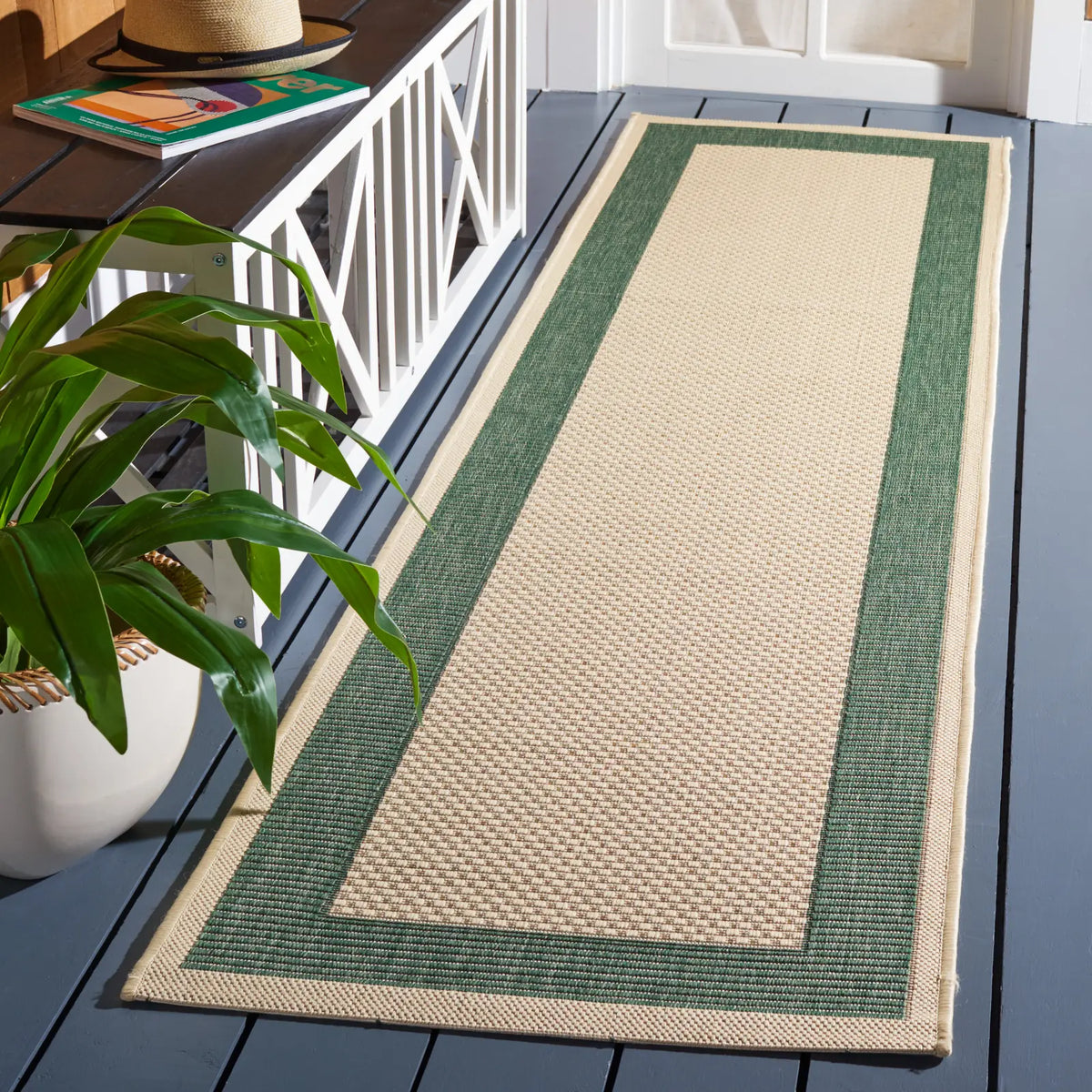Safavieh Courtyard 2'-3" x 10'-0" Rug in Beige / Dark Green