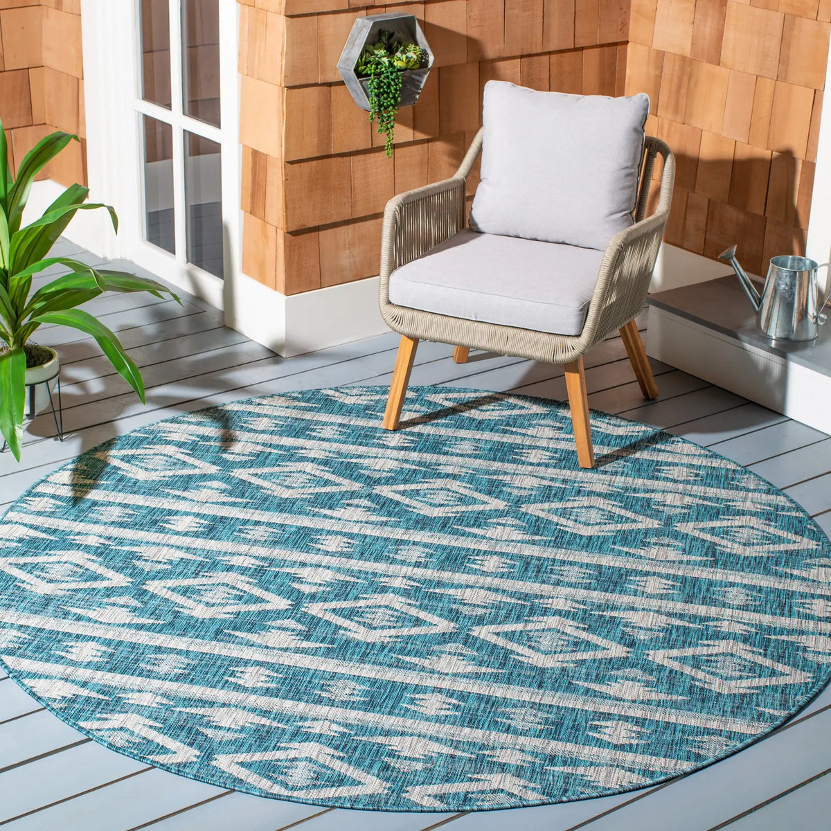 Safavieh Courtyard 6'-7" x 6'-7" Rug in Teal / Grey