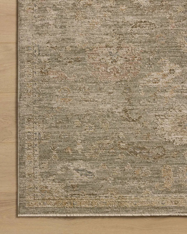 Loloi Willa WIA-06 Sage / Multi Power Loomed Rug - corner on wood