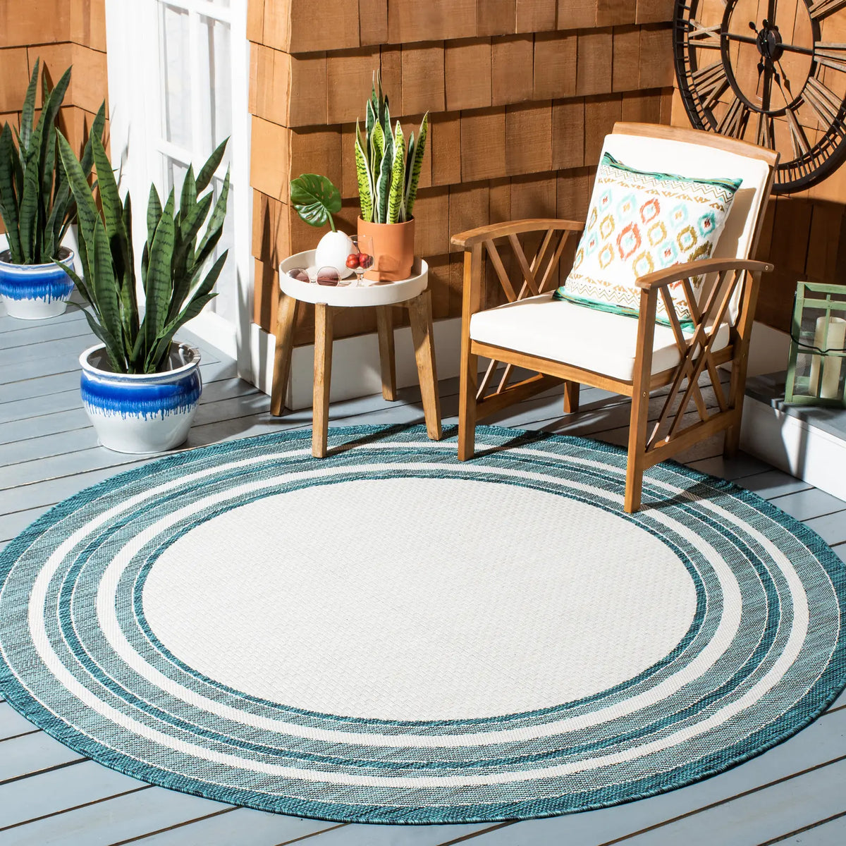 Safavieh Courtyard 10'-0" x 10'-0" Rug in Ivory / Teal