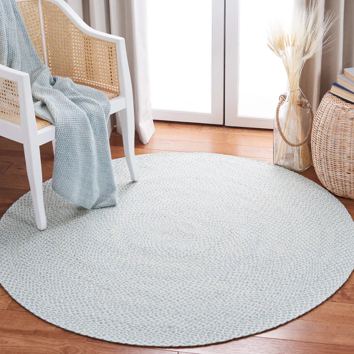 Safavieh Braided 5'-0" x 5'-0" Rug in Ivory / Light Blue
