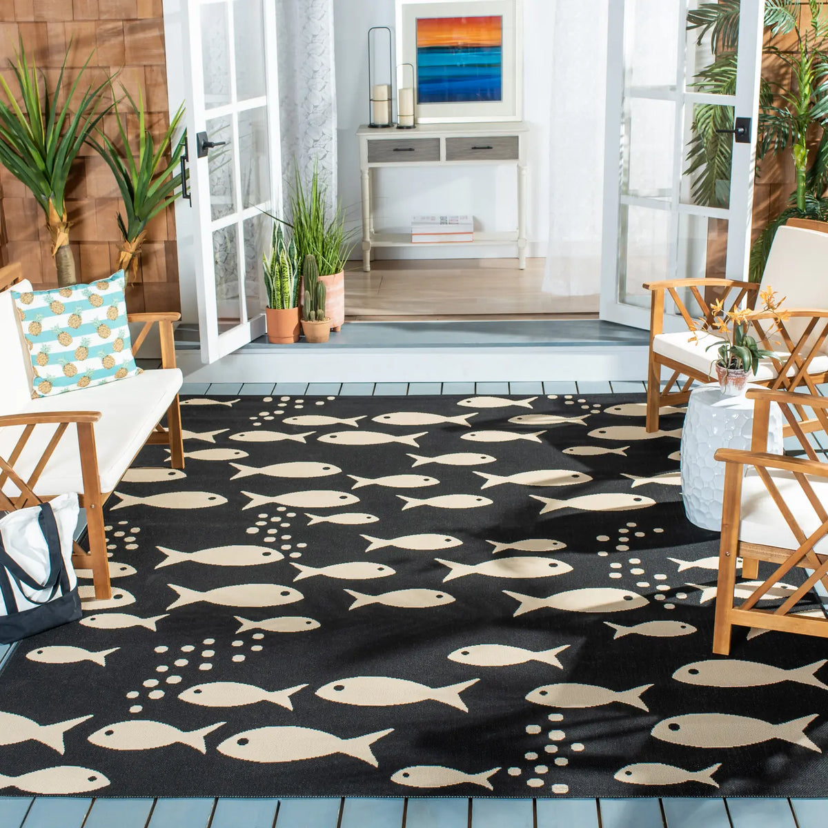Safavieh Courtyard 10'-0" x 14'-0" Rug in Black / Beige