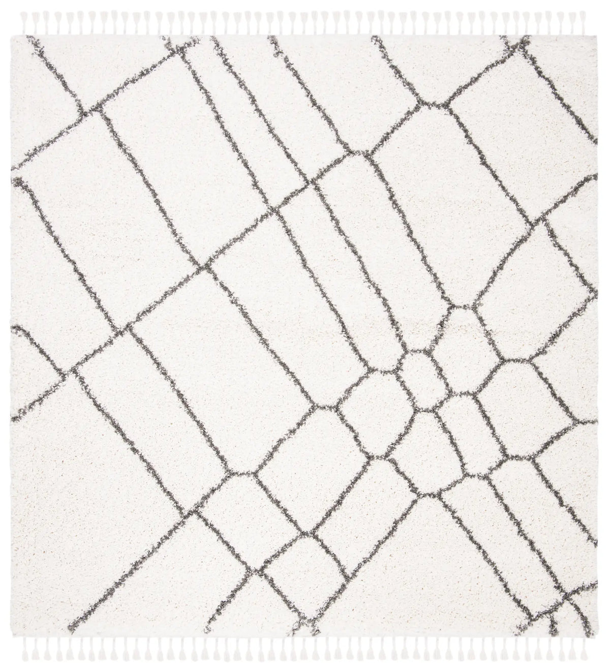 Safavieh Moroccan Fringe Shag 6'-7" x 6'-7" Rug in Ivory / Grey