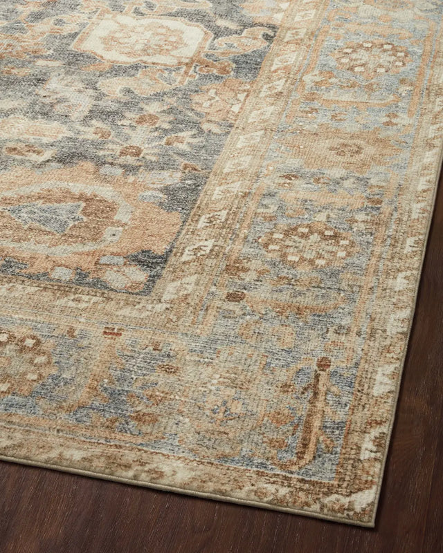 Loloi Margot Mat-03 Ocean/Spice Rugs - angled corner on wood